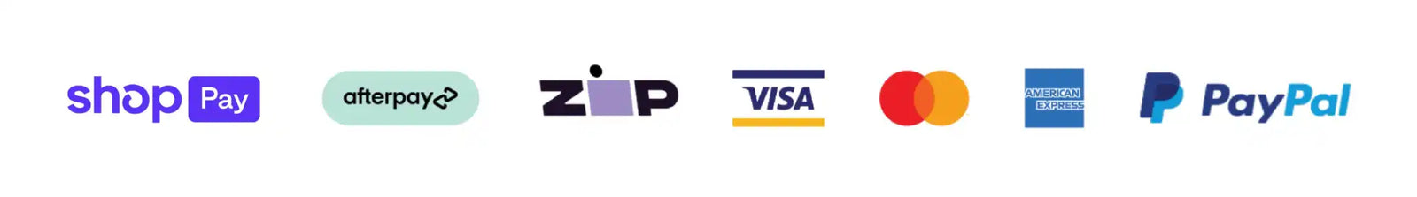 Payment options including Shop Pay, Afterpay, Zip, Visa, Mastercard, American Express, and PayPal.